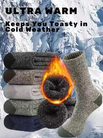 5 Pairs Warm Thick Wool Blend Socks, Suitable For Men And Women, Casual Outdoor Skiing Socks, Winter Socks