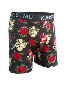 4-Pack Men's Boxer Briefs,  Extended Length With Graffiti Patterns - Elastic, Breathable, Soft And Comfortable - Home, Party, Everyday Underwear - KJFISTMU - 彩色 - 查看 8