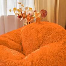 Furry Fuzzy Fluffy Dark Orange Bean Bag Chair Covers – Soft Plush Shaggy Dark Orange Bean Bag Chair Cover For  Girl, Stuffed Animals Bean Bag Storage, No Filler, 38"X38"X40",23856461 - 橘色 - 查看 5