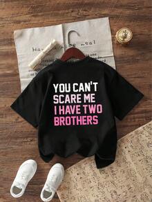 Tween Girls Casual Funny Print Crew Neck Short Sleeve T-Shirt, Summer Top - Black - View 3