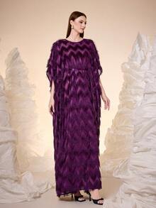 Mgiacy,New Arrival,Round Neck,Elegant,Women's Arabic Burqa,Belt,Dolman Sleeve,FOR,Vacation,Casaul,Party Dress,Wedding Guest Dress, Evening Dress,Elegant Dresses For Women - Purple - View 5