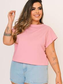 Cropped Feminino Plus Size Plain - 淺粉色 - 查看 2