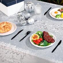 D3 Pcs Happy Birthday Tablecloths Plastic Birthday Tablecloths 54 X 108 Inches Glitter Disposable Table Covers Party Plies Decorations For Women - 銀色 - 查看 5