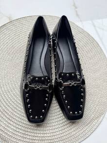 Moccasin Flats Women's Fashion Shoes Comfortable Black With Spikes Applications - 黑色 - 查看 4