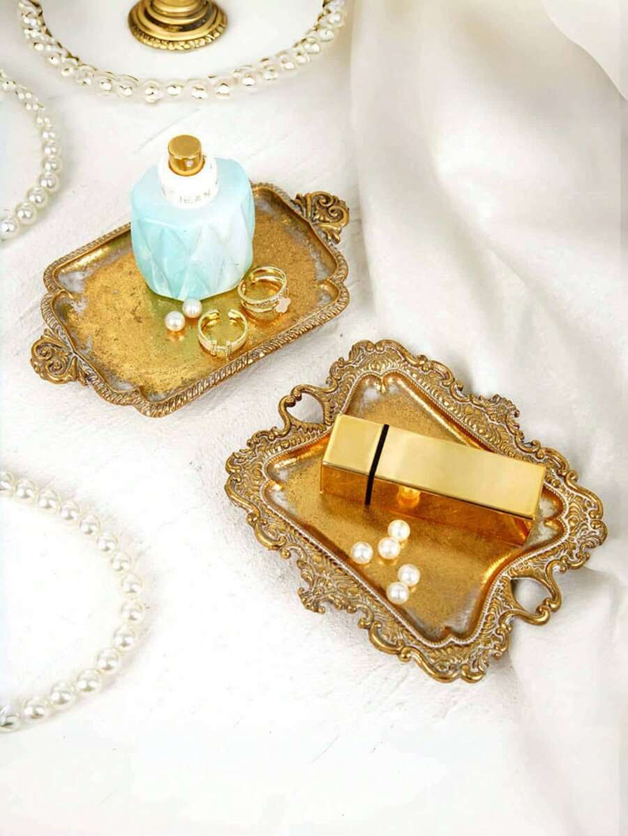 Vintage Gold Jewelry Tray, Rustic Ring Dish, Antique Brass Earring Necklace Tray, Cute Small Jewelry Dish, Home Decor Gift, Mini Jewelry Display Stand, Gift For Her