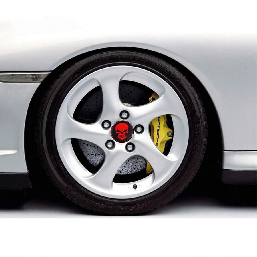 4pcs Skull Head Car Wheel Hub Center Caps, 3D Car Wheel Hub Emblem Sticker Covers 56mm