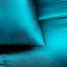 3-Piece Reversible Queen Size Silky Comforter Set/Bedding Set, Luxury Soft Satin Comforter With 2 Satin Pillowcases, Lightweight Duvet Set For All Seasons, Black - 綠松石 - 查看 7