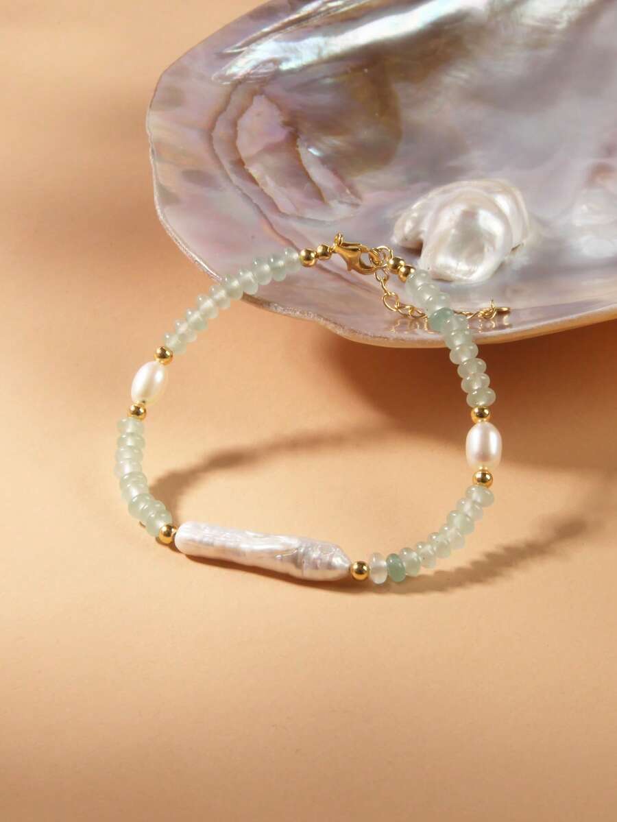 1 pieza Pulsera de mujer de plata de ley 925 con perla natural y turquesa, adecuada para uso diario, Día de la Madre, San Valentín, regalo de cumpleaños