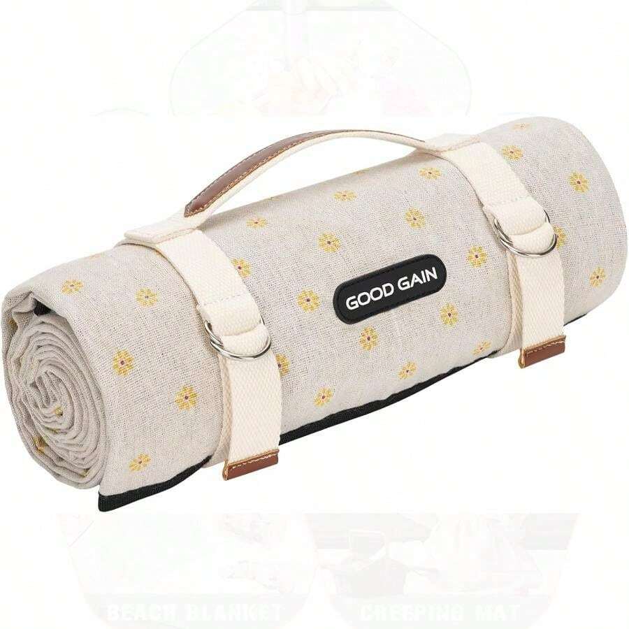 Mantas de picnic para exteriores, impermeables, grandes, tapete de playa, sin, plegable, con correa de transporte, manta de camping porttil, manta de parque para csped parque, senderismo, - Flor Amarilla - Ver 1