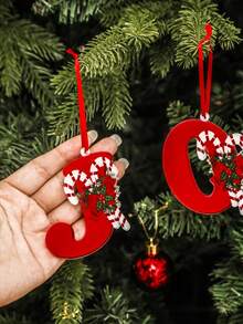 1件裝聖誕壓克力字母吊飾 - Merry Christmas，附聖誕帽設計，適用於聖誕樹、節日派對裝飾與居家裝飾，聖誕房間裝飾 - 紅色 - 查看 4