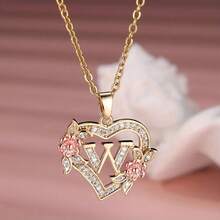 Heart Letter Rose Flower Necklace, Women's Fashion Pendant Valentine's Day Gift - W - 查看 13