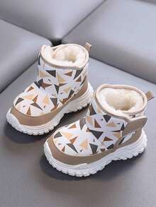 Autumn/Winter New Kids Outdoor Snow Boots, 1 Pair Suitable For 3-6 Years Old Toddlers, Mid-Top Anti- Thick Warm Waterproof Boots, Hook And Loop Design Comfortable And Easy To Wear, Infant/Toddler Cold-Proof Warm Casual Shoes - Khaki - View 9