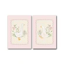 Vintage Pink Silly Goose Wall Art Prints Set Of 2, Pink Stripe Wall Gallery, Sweet Floral Girls Bedroom Decor, Goose Animal Wall Art, Cottagecore Retro Wall Home Decoration Painting, Home Decor Living Room, No Frame - Multicolor - View 10