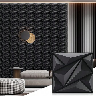 SUGAW 10/20/30/50pcs PVC 3D Wall Panels, Modern Art 3D Wall Stickers For Wall Decor, 30cm*30cm/11.8in*11.8in, Living Room Bedroom Hotel Office PVC Patterned Wall Panels, Black, White, Suitable For Home Decoration