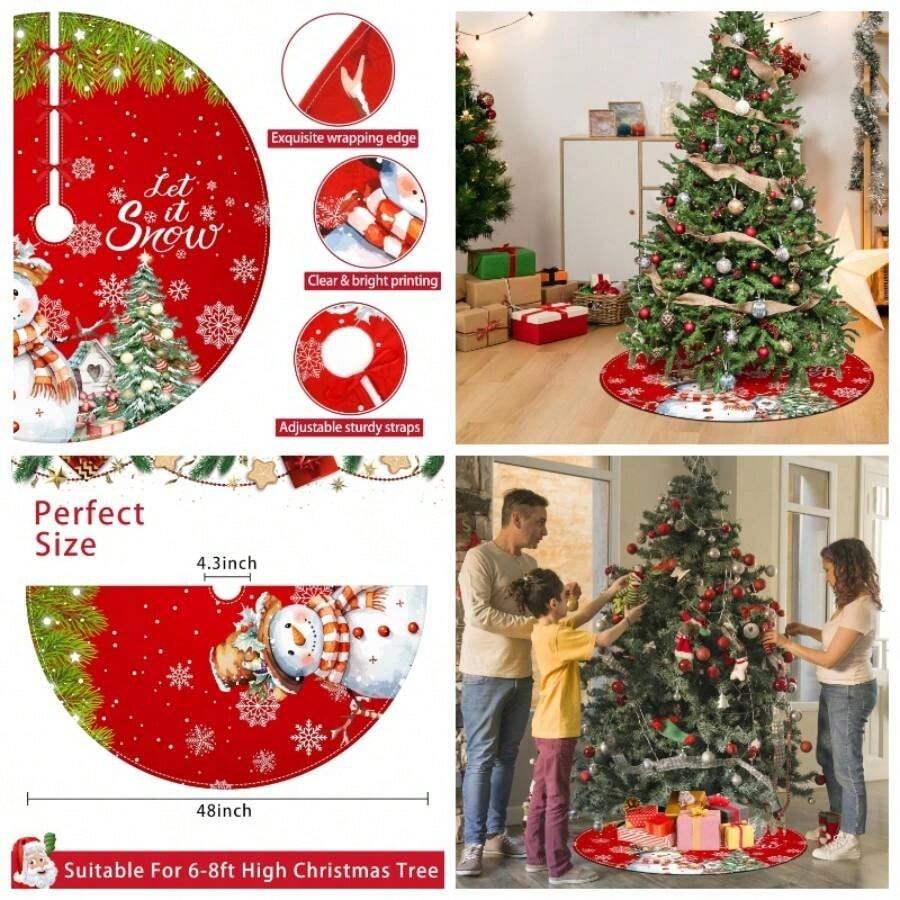 Tree Skirt Snowman Tree Decorations Buffalo Plaid Tree Xmas Tree Skirt Ornaments Holiday Party Indoor House Decor 48 Inches