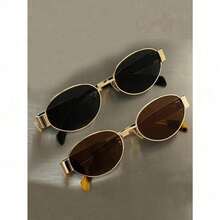 Women's Oval Fashion  - Metal Frame Sun Glasses For Daily Wear, Beach Holiday Accessory Gift - màu đen - Xem 1