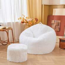 Shaggy Fuzzy Fluffy White Bean Bag Chair Covers – Soft Plush Furry White Bean Bag Chair Cover For  Girl, Stuffed Animals Bean Bag Storage, No Filler, 38"X38"X40",23856452 - 白色 - 查看 2