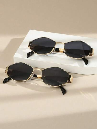 1 件装复古金属多边形眼镜，时尚眼镜，休闲旅行派对海滩户外摄影，带 PC 镜片、金属框架和铰链，男女皆宜