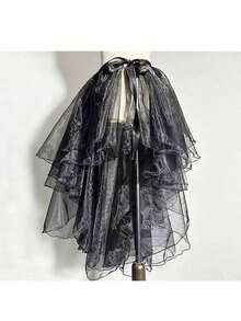 1pc Women's Crystal Mesh Overlay Dress | White, Black | Asymmetric Front Short Back Long Swallow Tail | Asymmetric Mermaid Performance Dress | Asymmetric Puff Dress | Flowing Stage Dress | Glass-Like Voluminous Skirt | One-Piece Small Apron | Ruffled Multi-Layer Trailing Overskirt | Suitable For Weddings, Banquets, Performances, Parties | Bridal, Bridesmaid, Stage Show, Decorative Dress | Cosplay, Photo Shoot, Dance, Performance, Halloween Costume