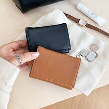 Portafoglio unisex in stile giapponese, a tre ante, in pelle PU, con scomparti per monete, carte e banconote, rimovibile, portamonete, portafoglio mini, portafoglio piccolo, adatto sia per uomo che per donna