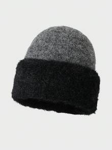 1 Stück Damen Herbst/Winter Neue Kontrast Farbe Verdickte Gestrickte Mütze, Warm und Windundurchlässig, Lässiger Stil Beanie, Outdoor Ohrenschutz Mütze, Waschbar, Hervorragende Wärmeisolierung, Geeignet für Herbst/Winter Alltagstragen, Spazierengehen, Einkaufen