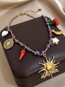 1 件复古太阳图腾吊坠项链女士时尚不锈钢链项链日常派对珠宝礼物