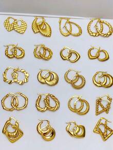 2024年6月12日 随机不锈钢金色方形耳环，简约时尚不对称耳环套装，适合女性日常佩戴和参加派对 - 彩色 - 查看 12