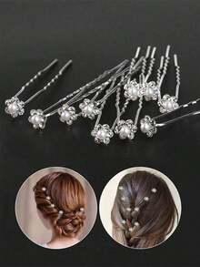 20pcs Sparkling Hair Design Accessories, Including, Faux Pearl & Flower Hair Pins Wedding, Party And Photography. Hair Clip, Hair Stick And Bridal Bouquet Pin Hair Control Elegant Hair Bun Hair Bun Maker Bun Hair Piece, School Stuff, Pearl Hair Accessories, Vacation Outfits Woman - 彩色 - 查看 4