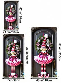 1 Stück festlicher rosa Weihnachtself Türbanner, charmanter Stil Polyester rechteckige Türdekoration mit Schneeflocken-Kranz & gestreifter Mütze Details, vielseitig verwendbares Outdoor Feiertags-Banner für Haus, Veranda, Rasen, Gartendekoration, ideal für Weihnachtsfeiern, Neujahrsereignisse & winterliche Saison-Displays (90x180cm)