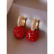 1 Pair Elegant Rhinestone Embellished Red Ball Design Pendant Earrings For Women - 紅色 - 查看 2