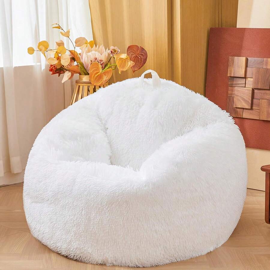 Shaggy Fuzzy Fluffy White Bean Bag Chair Covers – Soft Plush Furry White Bean Bag Chair Cover For Girl, Stuffed Animals Bean Bag Storage, No Filler, 38"X38"X40",23856452 - 白色 - 查看 1