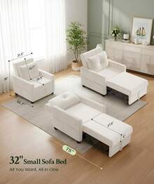 32" Convertible Sleeper Chair, Comfy Velet Sleeper Sofa Bed, 3-Position Pull Out Couch Bed, Small Sofa Bed Chair 6" Extra Thick Seat, Modern Couches For Living Room/Apartment/Office, Beige,23919993