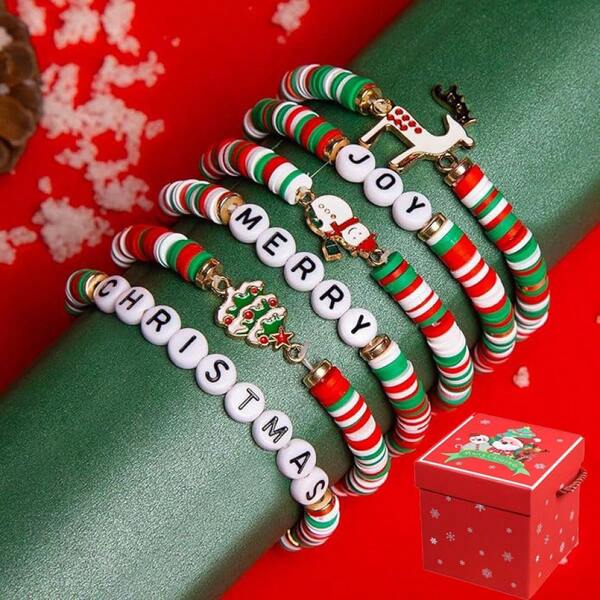 Set de 6 pulseras navideñas Artlunar: Conjunto de pulseras de estilo dulce y alegre, adecuado para mujeres y adolescentes - Regalo de Navidad perfecto - Apto para niños de 3 años en adelante hasta adultos