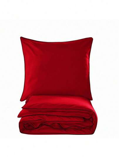 Set di biancheria da letto rossa di base con bordino, 160x200 con 2 federe 70x80