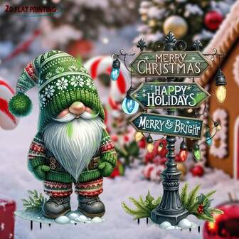 2 Packs Christmas Garden Stakes, Santa Gnome Yard Signs With Acrylic Outdoor Lawn Decor, No Electricity Needed For Xmas, Halloween, New Year Holiday Displays