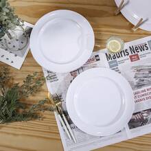 50/25/12pcs White Dinnerware Set, Includes 7.5-Inch Dessert Plates And 10.25-Inch Dinner Plates, Easy To Clean And Reusable, Suitable For Any Occasion. Whether You're Serving Salad, Barbecue, Appetizers Or Desserts, These Elegant Pure White Plates Can Meet All Your Needs. - White - View 9