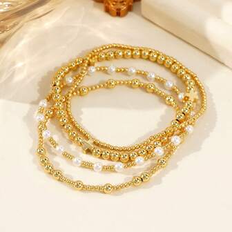 1 st/Retro Light Lyxigt Guldpärlarmband med Flerlager för Dam, Kors, Stapelbar Design, Utsökt Vardagspendlare, Multifunktionellt Modeplagg, Lämplig För Daglig Pendling, Minimalistisk Accessoar För Damer