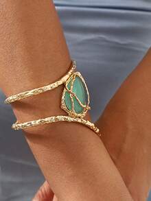 1件女士优雅白色珐琅鸢尾叶手链 - 金色法式时尚设计，适合日常和派对佩戴，四季皆宜的百搭饰品 - 淺綠色 - 查看 3