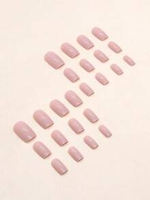 24pcs Nude Pink Press-On Manicure Nail Stickers, Short Square Handmade False Nails, Spring/Summer Dry Rose Acrylic Fake Nails - 24pcs Soft Rubber Nail Kit, Valentine's Day Gift