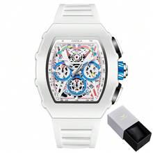 ONOLA Brand Chronograph Quartz Watch For Men Tonneau Dial Sport Waterproof Wristwatch Milk White Silicone Strap Auto Date Watch - 白色 - 查看 8