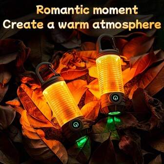 1个LED多功能便携式露营灯，Type-C充电，内置便捷挂钩，多种模式，轻巧持久，户外复古露营氛围灯