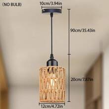 1pc/2pcs Bohemian Style Rattan Pendant Light, Handwoven Wicker Lamp Shade, E27 Socket, Suitable For Dining Room, Bedroom, Hallway, Living Room, Island, Bulb Not Included - Black - View 9