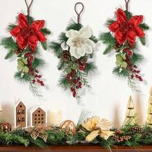 1pc, Artificial Christmas Teardrop Swag Wreath, Christmas Pine Cones Red Berries Swag Decoration Teardrop Swag Pendant For Wall Door Window, Christmas Wreaths, Christmas Decorations For Home, Christmas Wreaths For Front Door, Christmas Home Decor, Christmas Decorations Christmas Door Wreath, Christmas Garland, Seasonal Wall Hanging, Holiday Decorations, Classic Holiday Design