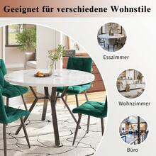 Dining Table And Chair Set (5 Pieces), Modern Simple Round Marble Dining Table And Chair Set, Black Metal Table Legs + 4 Ergonomic Green Suede Chairs - Black + White + Green + MDF + Steel - View 4