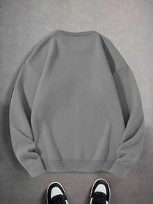 1pc Teen Boy Casual Outdoor Activewear Contrast Color Slouchy Thick Warm Knit Sweater, Autumn/Winter