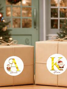 12 قطعة / 24 قطعة / 36 قطعة / 48 قطعة ملصقات دائرية مخصصة لعيد الميلاد، 1/12/24/36/48/96 قطعة ملصقات بشعار قبعة سانتا وحروف ذهبية، ملصقات ديكور عيد الميلاد المخصصة للهدايا والمظاريف ولوازم الحفلات، علامات هدايا عيد الميلاد للأكياس والصناديق والتغليف، مثالية لديكورات حفلات عيد الميلاد والهدايا والديكور المنزلي وهدايا والعام الجديد