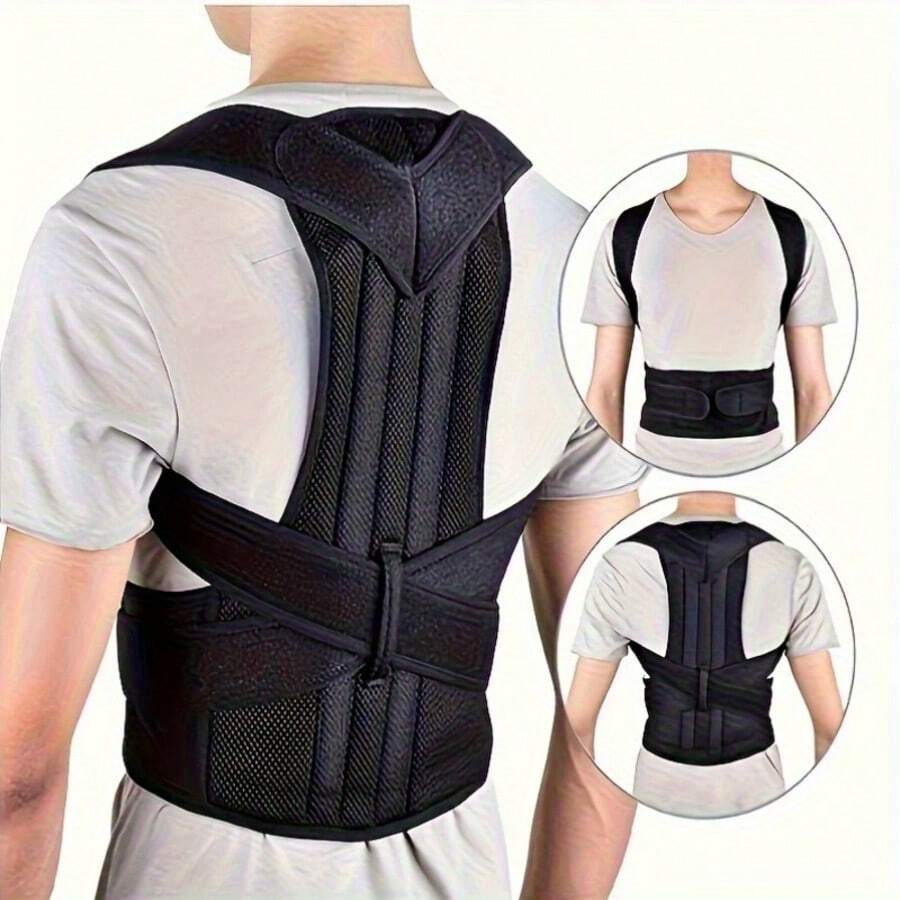 Unisex Back Support Brace - Adjustable, Shoulder Shaping, Worn On Shoulders, Does Not Cover Arms, Sleeveless - Black - View 1