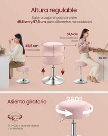 Taburete de Maquillaje, Silla de Tocador, Altura Ajustable, 360° Giratorio, PU, Asiento Grueso, para Dormitorio Cocina Comedor, Moderno, Rosa Jalea - Rosa - Ver 1