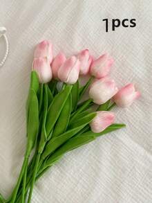 1/5/10支装逼真渐变粉色人造郁金香，质感栩栩如生，适用于家居装饰、情人节礼物、酒店、派对、婚礼、餐桌装饰，优雅无异味 - 白粉紅色 - 查看 14