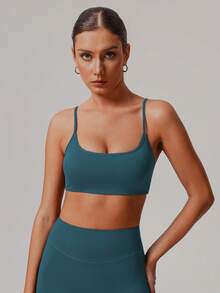 Sodalemon Áo ngực thể thao tập yoga dây thẳng hở lưng cho nữ - Xanh đậm - Xem 5